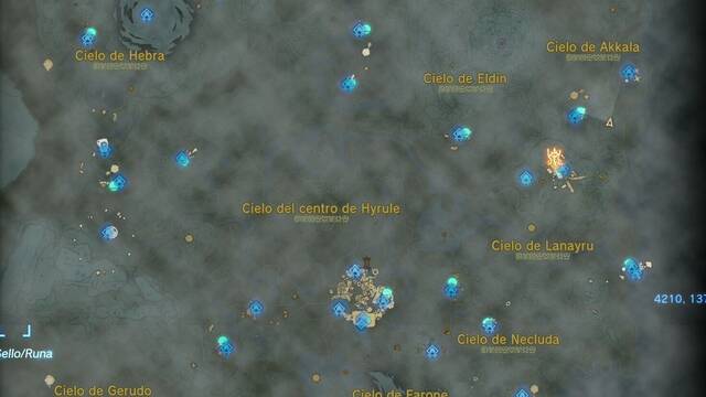 Mapa con todos los Santuarios de The Legend of Zelda: Tears of the Kingdom - Mapa con los Santuarios en el Cielo