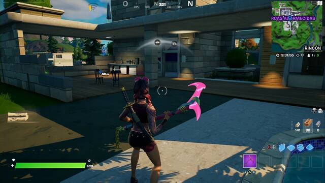 Fortnite Battle Royale - Coloca micros en ubicaciones clave - Casa de Albercas Adormecidas, junto a la piscina