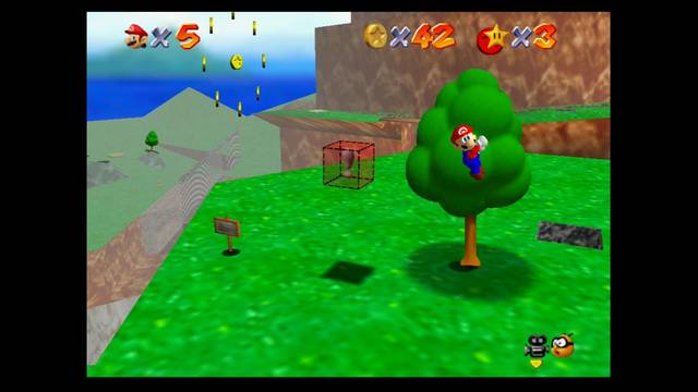 Super Mario 64 - Monedas rojas en Bob-Omb battlefield - En el arbol de la isla flotante