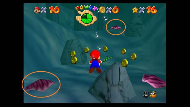 Super Mario 64 - Monedas rojas en Jolly Roger Bay - y 02 Almejas con monedas rojas