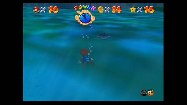 Super Mario 64 - Monedas rojas en Jolly Roger Bay - Almeja con moneda roja cerca de la superficie