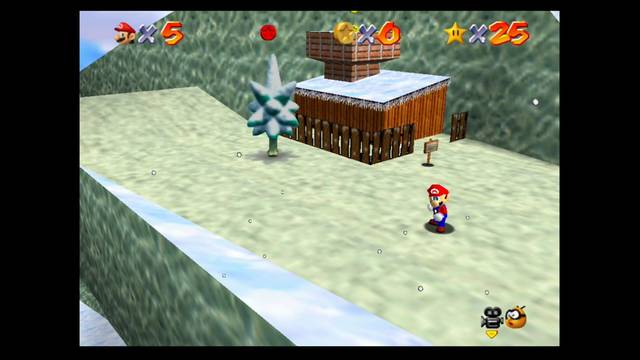 Super Mario 64 - Monedas rojas de Cool, Cool Mountain - Junto a la chimenea del principio