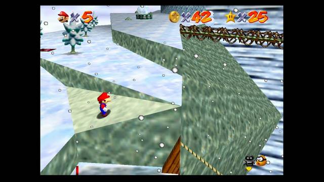 Super Mario 64 - Monedas rojas de Cool, Cool Mountain - En lo alto del puente de cuerda