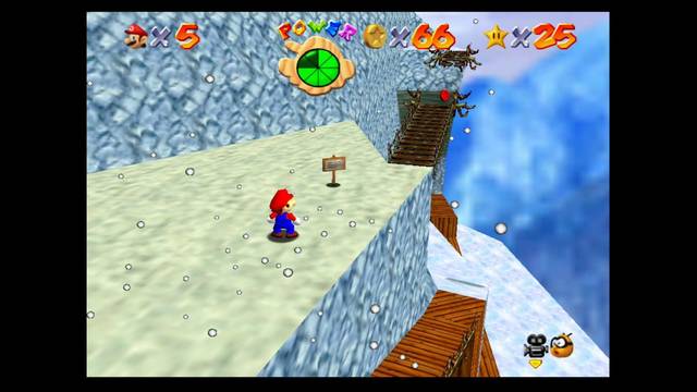 Super Mario 64 - Monedas rojas de Cool, Cool Mountain - En el puente roto