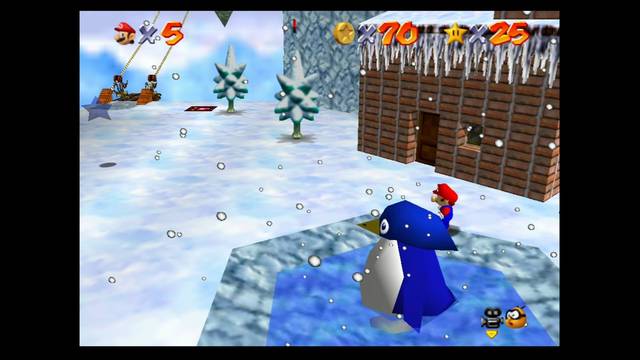 Super Mario 64 - Monedas rojas de Cool, Cool Mountain - Junto al pingino gigante
