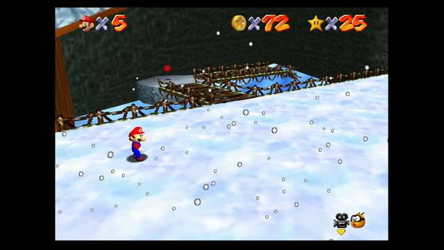 Super Mario 64 - Monedas rojas de Cool, Cool Mountain - A la derecha del pingino gigante