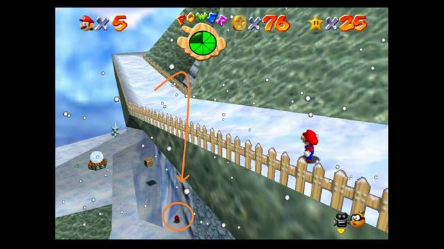 Super Mario 64 - Monedas rojas de Cool, Cool Mountain - En el tobog n del principio
