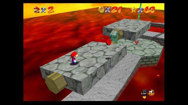 Super Mario 64 - Monedas rojas de Bowser in the fire sea - Segunda moneda en la plataforma mvil