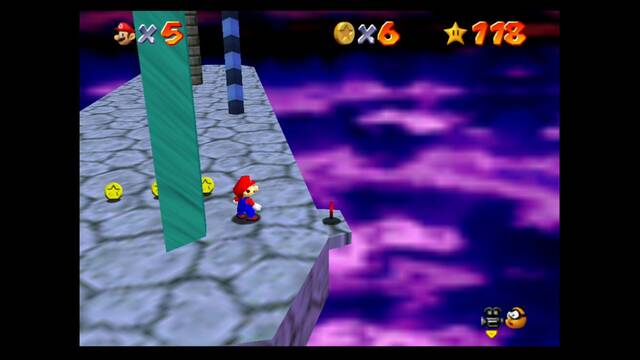 Super Mario 64 - Monedas rojas de Bowser in the sky - Moneda en la plataforma inferior